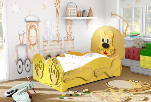 Faizee Möbel Lion Kinderbett in Braun/Gelb Hochwertiges MDF Kinderzimmer Bett (165x87x110)