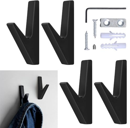 4 Stück Kleiderhaken Schwarz,Kleiderhaken Schwarz Matt Garderobe,Garderobenhaken Schwarz Matt,Wandhaken Garderobenhaken,Versteckte Schrauben,Kleiderhaken Garderobenhaken,Für Küchen, Bäder Und Flure