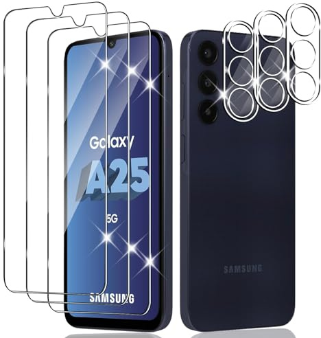Wayneer Verre Trempé Pour Samsung galaxy A25, 3+3 Pièces Protection | Vitre Protecteur écran, Protective Camera, 9H Dureté Ultra HD, Anti Rayures Film, Sans Bulles Facile installer