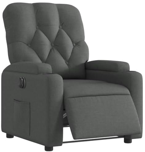 vidaXL Fauteuil Inclinable Électrique, Chaise de Relaxation avec Dossier et Repose-Pied Réglables, Siège de Salon, Moderne, Gris Foncé Tissu