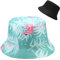 Malaxlx Damen Flamingo Grün Muster Fischerhut Bucket Hat Anglerhut Sonnenhut Reversibel Fischerhüte Sommerhut Faltbarer Strandhut Draussenhut