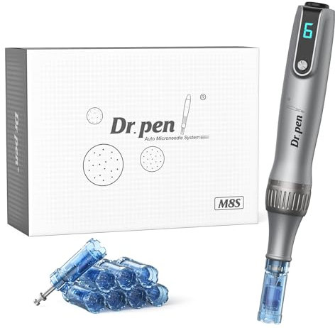 Dr. Pen M8S Microneedling Pen, Original Dr Pen Machine Électrique Microneedling Kit Professionnel Stylos Microneedle pour Visage Corps Cheveux Barbe Croissance - 8 Cartouches