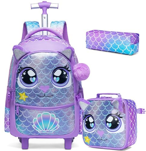 HTgroce Schulranzen Mit Rollen Schulranzen Trolley Mädchen Einhorn Rucksack Mit Rollen Rolling Backpack School Bag Trolley Grundschüle Kinderkoffer ab 6 Jahren
