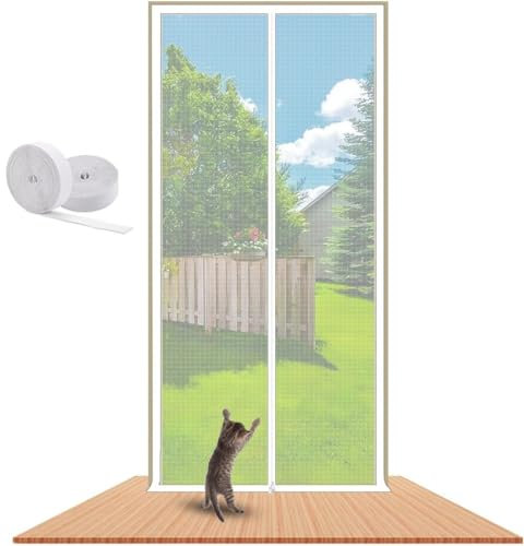 Reinforced Cat Screen Door,Fits Door Size 40''x 83'',Thickened Cat Resistant Mesh Screen Door For Living Room,Kitchen,Bedroom,Cat Introduction Screen With Zipper Closure.(85x200cm)