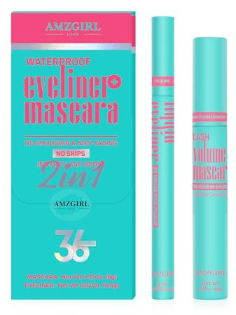Set di mascara nero e eyeliner liquido, set di trucco per occhi neri impermeabile – Abbellisci il tuo look con uno slancio naturale e duraturo per le ciglia e pigmentato (V14)