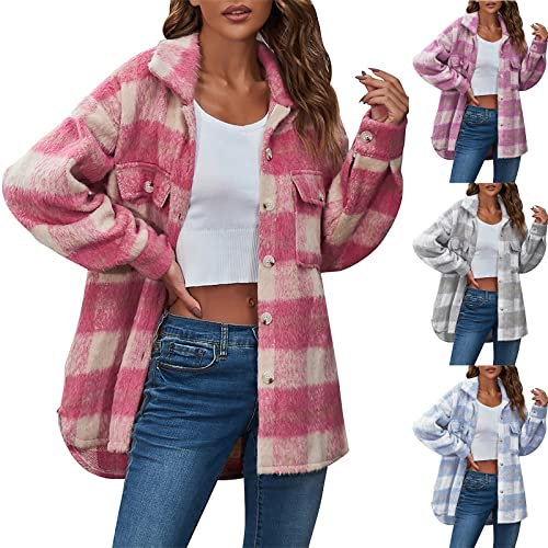 Dasongff Surchemise à Carreaux Femme - Chemise Cowboy en Flanelle - Haut Décontracté à Manches Longues - Blouse Chemise à Carreaux - Style Urbain - Chemise Manteau Rétro Ample