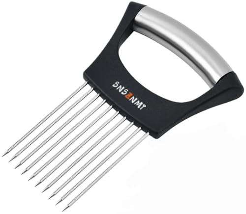 Onion Holder for Slicing, 2024 Upgrade Stainless Steel Onion Slice Holder Lemon Slicer Vegetable Cutter, Food Slicer Assistant Tool for Slicing Fruit, Onion, Potato, Tomato and Meat (1 Pack)
