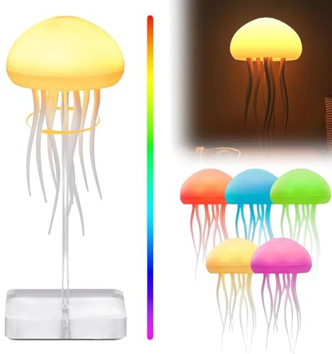 xinrongda Jelly Fisch Licht Lampe, USB Wiederaufladbare Sensorische Lampe mit 2 Modi, LED schwimmende Qualle Licht mit tanzenden Tentakeln, Quallen Tischleuchten für Home Office Decor(A)