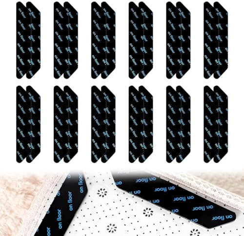 Anti Derapant Tapis,24 Pcs Anti Derapant Tapis, Anti Glisse Tapis et Lavable Tapis Antidérapant, Anti Curling Carpet Grippers Coin, Rug Grippers pour Le Bois Stratifié Tuile Marbre Parquet Sols