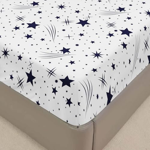 Surwin Spannbettlaken 140x200cm Spannbetttücher mit Meteorschauer Druck, Elastisch Bettlaken Weiche Spannbetttuch Mikrofaser Spannleintuch, 30cm Steghöhe