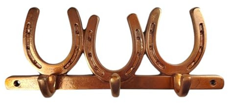 FTWDesign Drei Hufeisen Wandhaken in Bronzeoptik - Pferde Garderobenleiste aus Metall