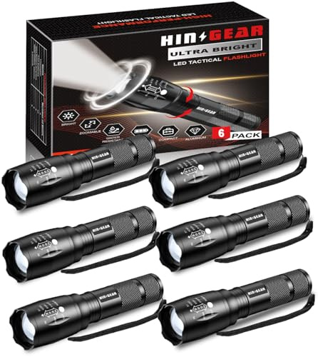 HinsGEAR Taschenlampen mit 1 Modus, hohe Lumen, Einzelmodus-Taschenlampe, 6 | Klein, zoombar, hell für Camping, Notfall, Männergeschenk (betrieben mit 1 x 18650 oder 3 x AAA, Batterien nicht im