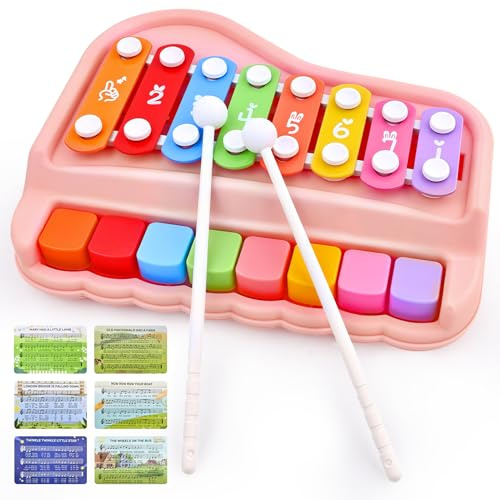 2 in 1 Baby Piano Xylophone for Toddlers 18M+ | 8 Multicolored Key Keyboard Baby Xylophone Piano, Preschool Musical Learning Instruments Toy for Baby Kids Girls Boys