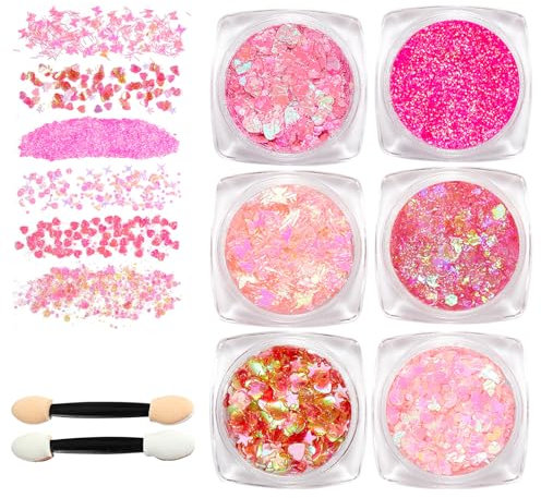 Guyode 6 Pièces Paillettes Cheveux, Bombe Paillette Cheveux et Corps, Gel Paillettes Visage, Lumineuse Paillettes Gel, Brillant Corps Féminin Glitter Gel, Glitter Visage Cheveux Ongles (Rose)