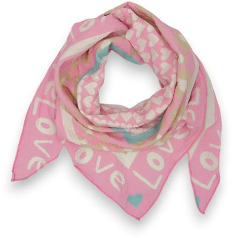 Tuch Damen Frühling Baumwolle Musselin Made Italy Halstuch Herz Love Schal Sommer Dreieckstuch (Rosa)