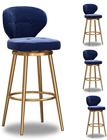 Moderne Barhocker aus Samt, 4-teiliges Set, um 360° drehbar, Thekenhöhe mit Rückenlehne, für Kücheninsel und Esszimmer, 65 cm Sitzhöhe, stilvolles blaues Samt-Finish