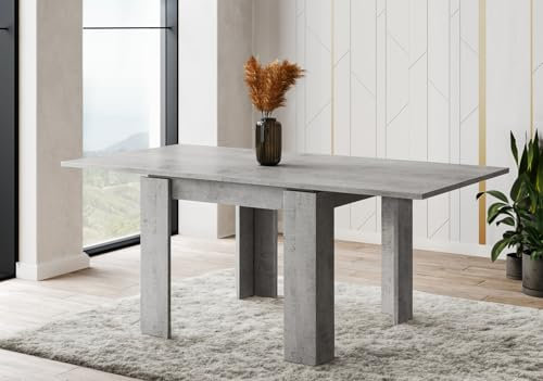 Bricozone Tavolo Allungabile Moderno Da 90 A 180 Cm Con Design Minimal Per Cucina Soggiorno O Sala Da Pranzo Facile Da Pulire Con Struttura Robusta E Meccanismo Di Apertura Centrale (Grigio Cemento)