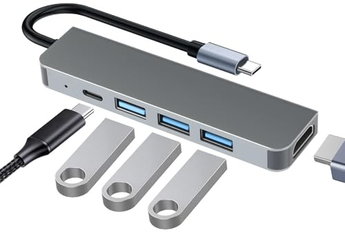 Hub USB per Macbook Air M4, 5 in1 PD100W Adattatore USB C HDMI per Macbook Pro M4, Sdoppiatore USB 2.0 & 3.0 per Surface Pro/iPad/Steam Deck/Rog Ally/Samsung