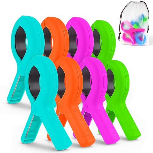 QOPAHI Strandtuch-Clips für Strandkörbe, Kreuzfahrt, starker Halt, rutschfeste Poolstuhl-Clips, Quilt-Trocknungs-Clip für Wäschetuch, Kleidung, Decken, 8 Stück, mit Kordelzugbeutel (4 Farben)