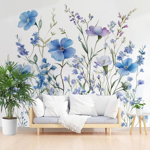 Vlies Fototapete Natur Aquarell Blumen 365x254cm (B x H) - Fototapeten - Tapeten - für Wohnzimmer Schlafzimmer - Vliestapete Wandtapete Tapete 3D EffektPflanzen Blumen Unkraut