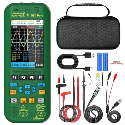 O7 Oscilloscopio palmare digitale 25 MHz a doppio canale con multimetro Generatore di segnale Display a colori da 3,98 pollici Batteria 5000mA per test elettrici