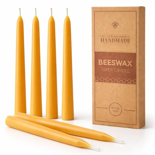6 Packs Beeswax Taper Candles, 9-Hour Burn Time Dinner Candlesticks | 10 Inches Smokeless Natural Candles for Weddings, Parties, Emergency, Christmas
