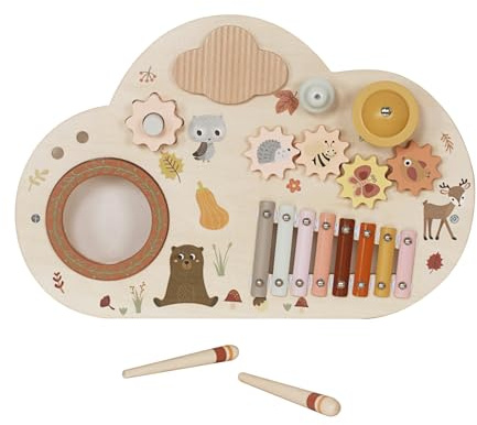 Holz Musikboard für Kleinkinder – Montessori Activityboard mit Xylophon, Trommel & Klangelementen in Pastellfarben – Lernspielzeug aus Holz zur Förderung von Motorik & Hand-Auge-Koordination ab 18 Mon