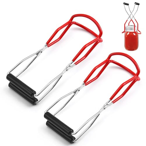 2Pcs Canning Jar Lifter Tongs, Non-Slip Can Clamp Lifter Wide Mouth Canning Tongs Preserve Jar Lifters Tool with Grip Handle for Can Glass Jars Safe Kitchen(Red)