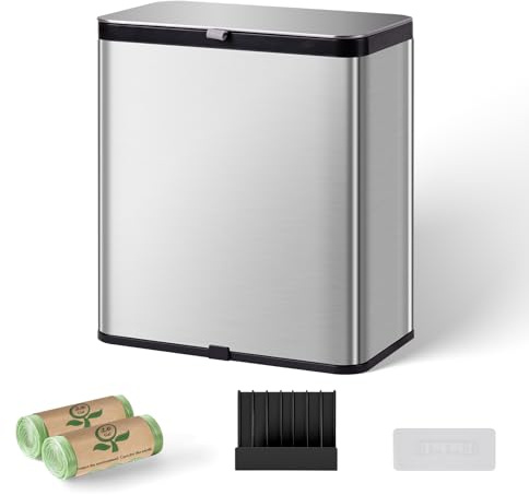 Kitchen Compost Bin with Lid, 2.1 Gallon Stainless Steel Trash Can for Countertop or Under Sink, Hanging Small Kitchen Trash Bin with Removable Inner Bucket, Charcoal Filter for Odor Control