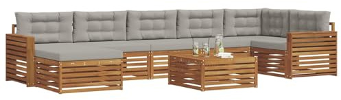 vidaXL Sofagarnituren 8 pcs Natürlich und Hellgrau Massivholz Akazie, Garten Ecksofa Set, modernes Outdoor-Möbel, strapazierfähig, zum Chillen am Pool, für die Terrasse