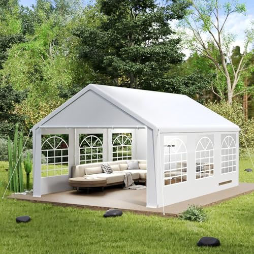 MAYTIIMO Partyzelt 4x6 m Pavillon, Weiß, PE 200g Dachplane, 130g Seitenwände mit Fenstern, Wasserdicht, UV-Schutz, verzinkter Stahlrahmen, Garten- & Festzelt
