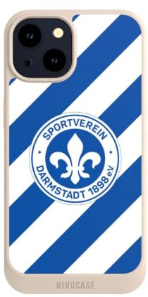 Hülle kompatibel mit Apple iPhone 14 Handyhülle NIVOcore Schutzhülle Sand Offizielles Lizenzprodukt SV Darmstadt 98 Logo