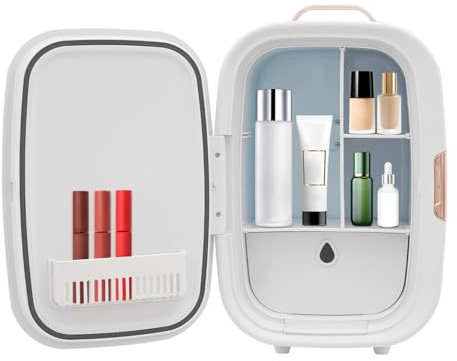Kosmetikkühlschrank 12L leise mit Warm Kaltfunktion für Make-up (Weiß) | 16L Mini-Kühlschrank aus PP+Glas, thermoelektrisch, 12V/230V, Touch-Display. Für Auto, Büro, Schlafzimmer – leise & tragbar