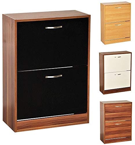 Vida Designs Zapatero con 2 cajones, Organizador de Zapatos, Mueble de Madera de Nogal y Blanco