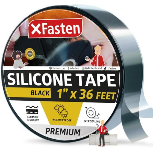 XFasten Silikon Selbstschmelzendes Band 1-Zoll x 36-Fuß (25.4mm x 10.97m (Schwarz) Silikon-Reparaturband