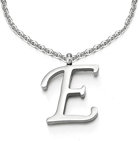 COOLSTEELANDBEYOND Name Initiale Alphabet Buchstaben A bis Z Anhänger Edelstah Halskette für Damen Herren mit 50cm Stahl Seil-Kette - E