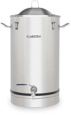 Klarstein Maischfest - Cuve de fermentation, Inox 304, Ne modifie pas le goût, Bouchon en acrylique inclus, Volume 30L, Très stable, Robinet de vidange, Poignée, Argent