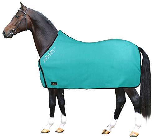 Horses, Fleece Pferdedecke, Basismodell, weich und bequem, ideal für Transport und Feierabend, Größe XS-120cm bis XXL-162cm, erhältlich (Türkis- 145 cm)