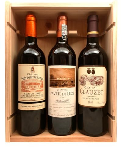 Coffret Bordeaux Vieux Millésimes - 1 Grand Cru Classé de Saint-Emilion 2007 + 1 Grand Cru Classé de Sauternes 2009 + 1 Cru Bourgeois Margaux 2011