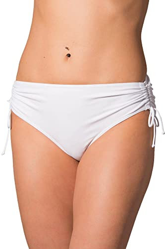 Aquarti Bikinihose Damen mit Raffung – Bikinihosen für Damen mit Bindebändern, schnelltrocknend, Farbe: Weiß, Größe: 42