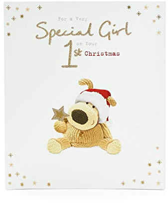 UK Greetings 1st Christmas Card for Baby Girl - Baby's 1st Christmas Card - Boofle Christmas Card for Girls, Multi