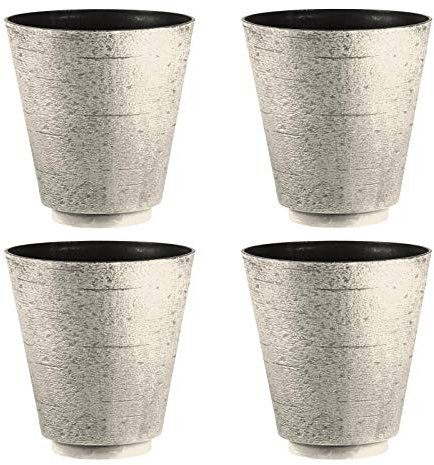Hudson Textured Effect Plastic Planter - Beige, Set of 4 - Suitable for Indoor or Outdoor Use - 39.5cm (H) x 38cm (Dia)