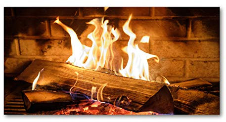 Tulup Glas-Bild Wandbild aus Glas - Wandkunst - Wandbild hinter gehärtetem Sicherheitsglas - Dekorative Wand für Küche & Wohnzimmer 120x60 - Sonstige - Holz im Kamin - Braun