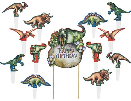 SNOWZAN Tortendeko Dinosaurier Dinosaurier Tortendeko Dinosaurier Kuchen Topper Dinosaurier Cake Topper Dino Cupcake Toppers Tier Cocktailspieße Tortendeko Geburtstag Junge Cake Toppers für Dinoparty