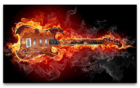 Paul Sinus Art Bilder XXL brennende Gitarre 120x70cm Wandbild auf Leinwand