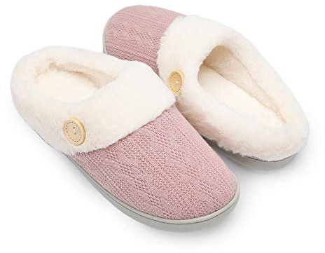 Chantomoo Pantoufles confortables en mousse à mémoire de forme pour femme - Doublure en fausse fourrure - Chaussons chauds à enfiler - Semelle en caoutchouc antidérapante