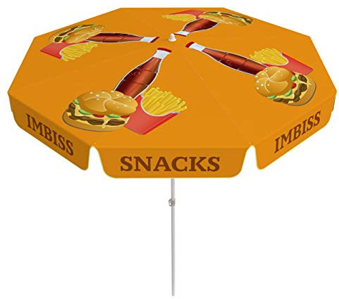 Vispronet Sonnenschirm Imbiss, Snacks - ∅ 180 cm - Rund - mit Volant - kippbarer Schirmstock - Schirm für Balkon, Terrasse, Stehtische