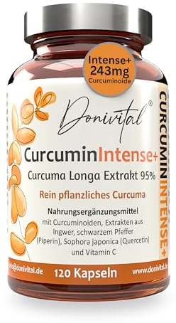 Kurkuma-Extrakt (Curcuma longa) 95% – 4 Monate Vorrat – 1 Kapsel am Tag - vegan – 243 mg Curcuminoide je Kapsel – mit Piperin & Ingwer - in Glasflasche