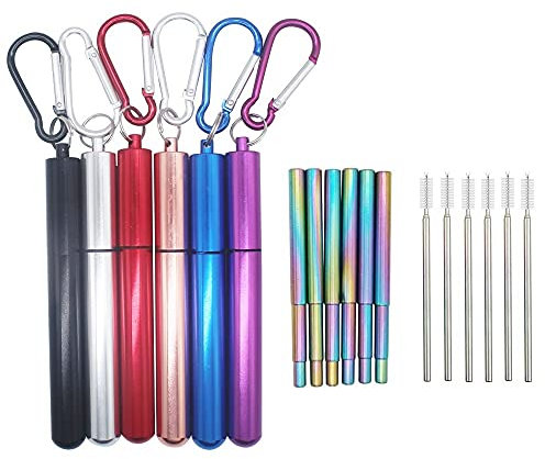 Paille Inox 6 ensembles de pailles en métal réutilisables en acier inoxydable en acier inoxydable pliable paille portable télescopique télescopique portable paille Paille Reutilisable