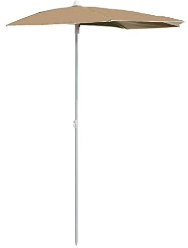 vidaXL Sonnenschirm Halbrund mit Mast Balkonschirm Terrassenschirm Gartenschirm Marktschirm Ampelschirm Strandschirm 180x90cm Taupe